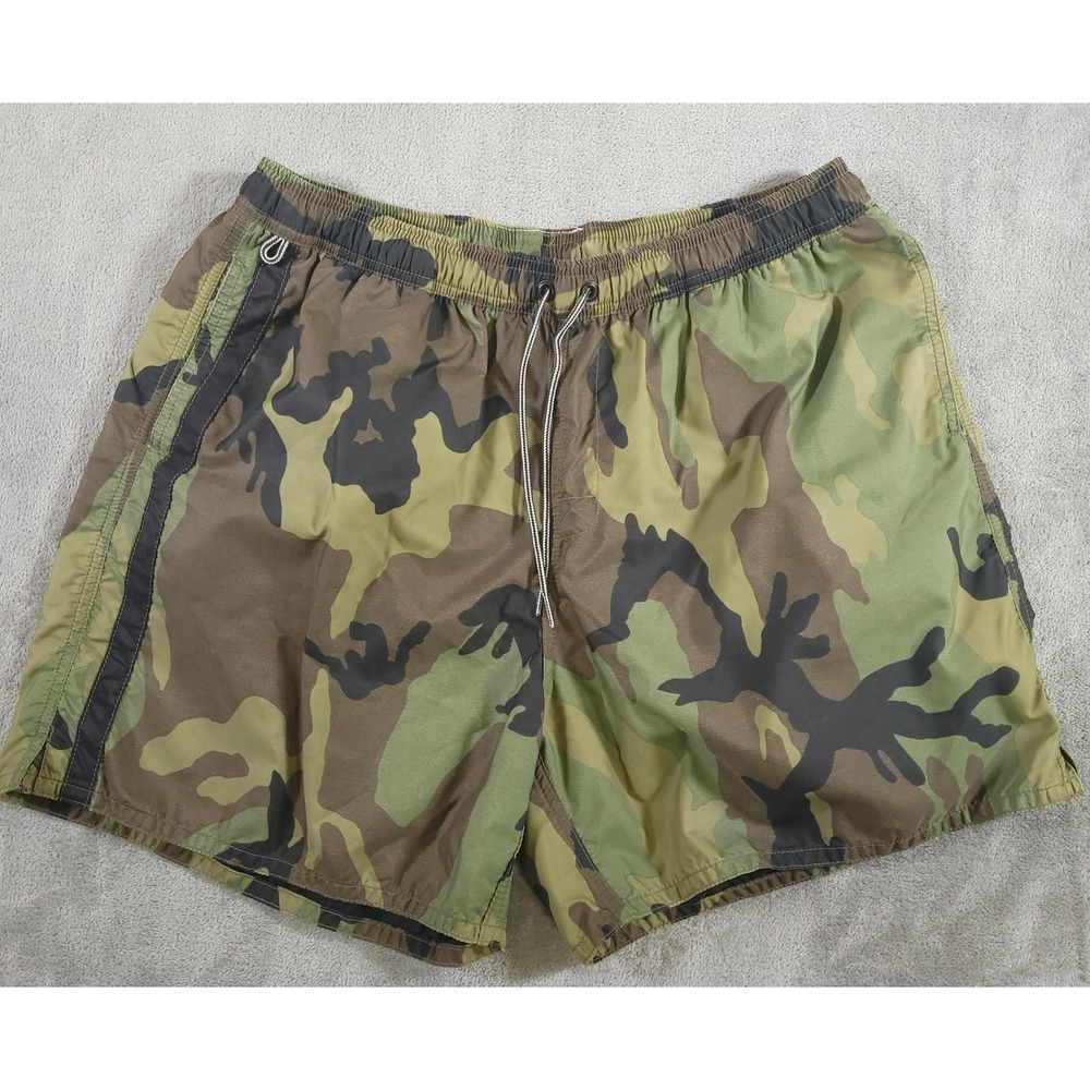 Birdwell Swim Trunks Men XXL Green Camo Beach Britches Nylon Made in USA Surf